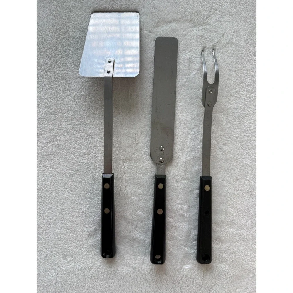 Vintage Set of 3 Ekco Forge Stainless Steel USA Spatula Turner Fork Black Handle